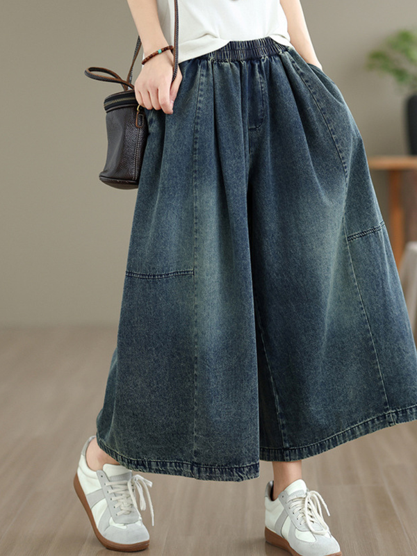 Artful Wide-Leg Denim Culottes in Soft Denim Cotton, Effortless Ease