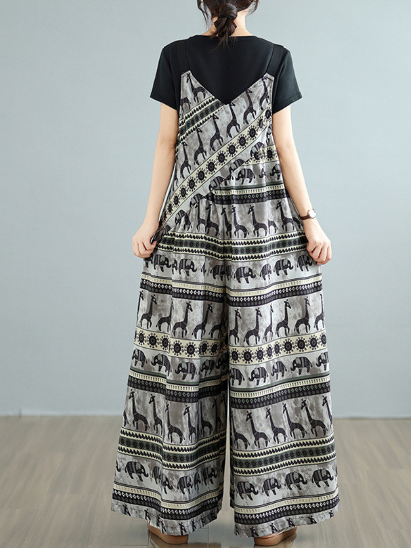 Women’s Trendy Floral Pattern Loose Overalls Dungarees