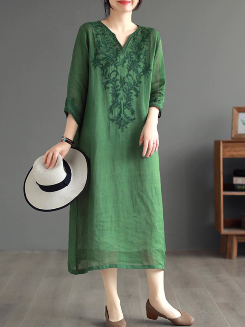 Women's Embroidered Over-the-knee long Midi Dress