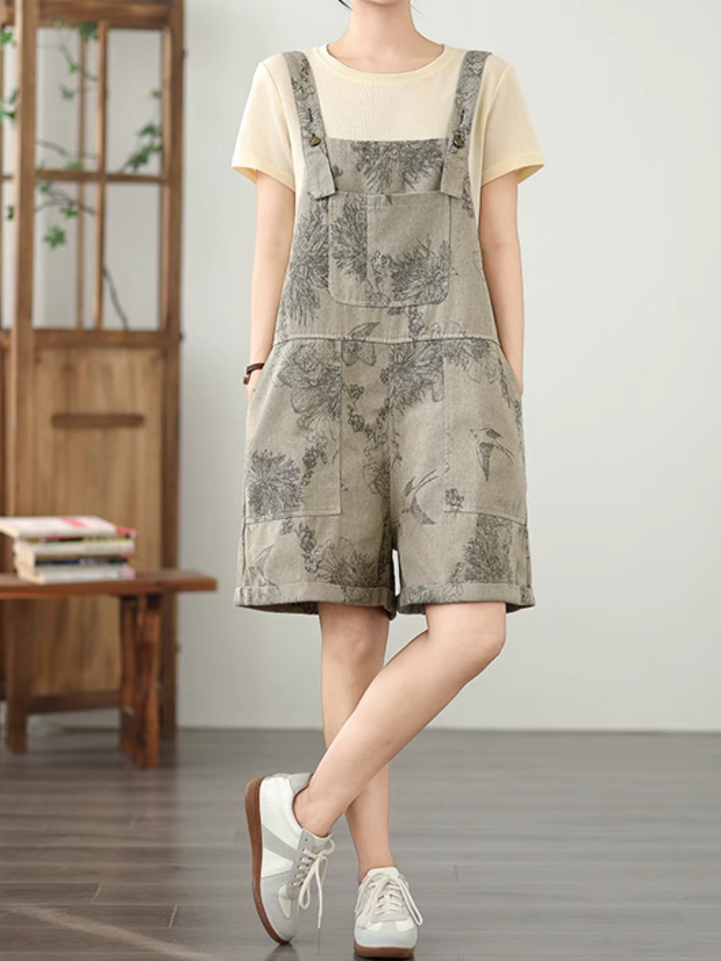 Women's Loose Grey Dungaree