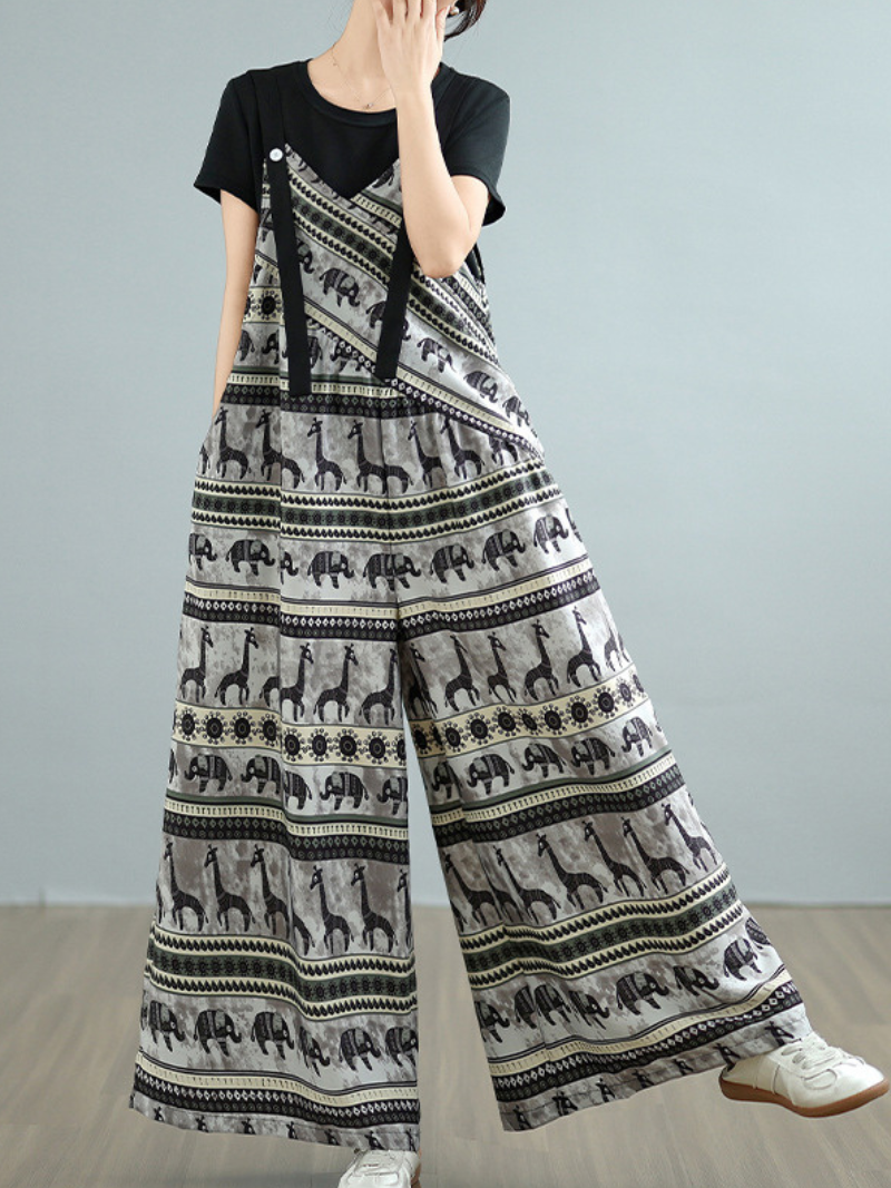 Women’s Trendy Floral Pattern Loose Overalls Dungarees