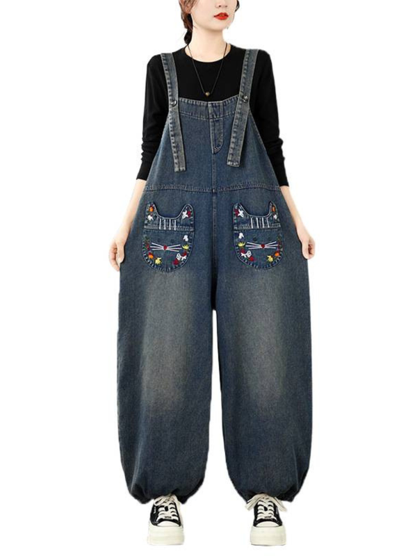 Easygoing Weekend Denim Overalls — Playful Embroidery, Forgiving Drape, All-Day Comfort