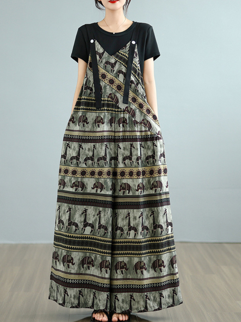 Women’s Trendy Floral Pattern Loose Overalls Dungarees