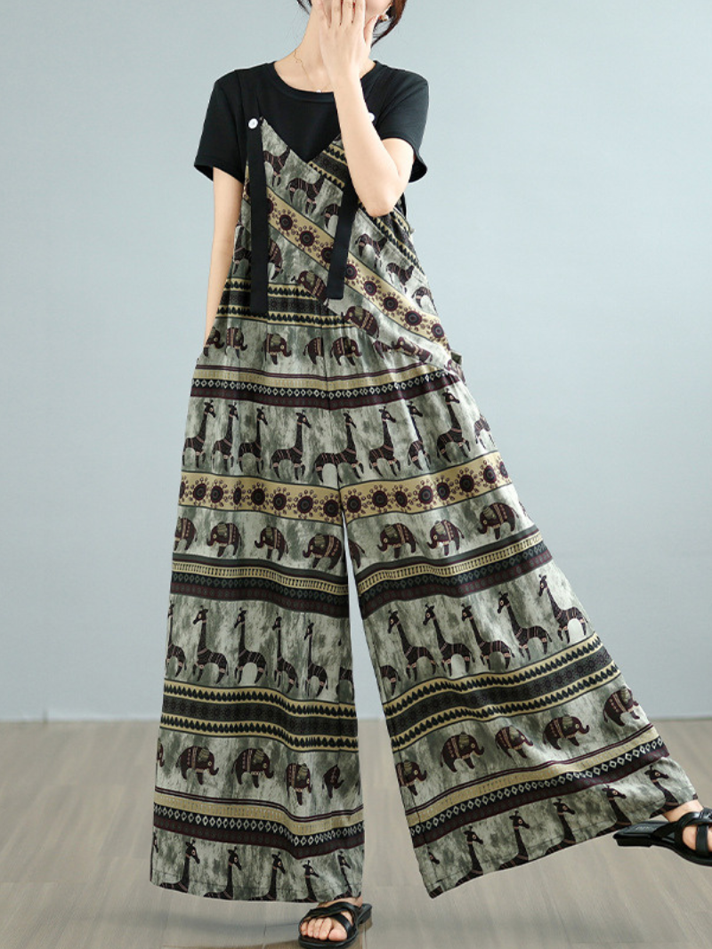 Women’s Trendy Floral Pattern Loose Overalls Dungarees