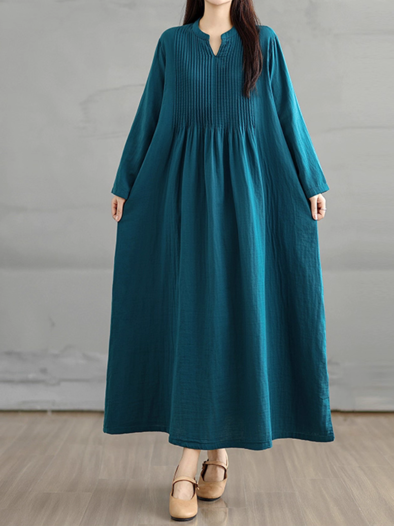 Women's Elegance and Cozy Side Pocket Smock Dress
