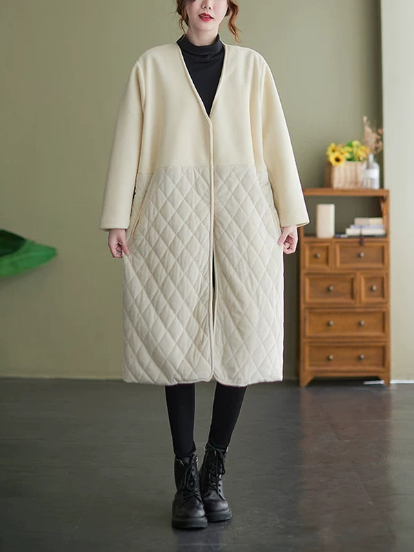 Velvet Diamond Quilted Cotton Coat for Women | Loose Winter Overcoat