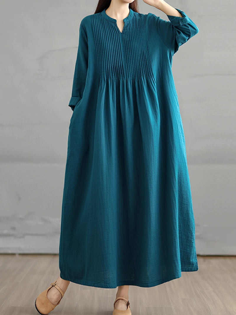 Women's Elegance and Cozy Side Pocket Smock Dress