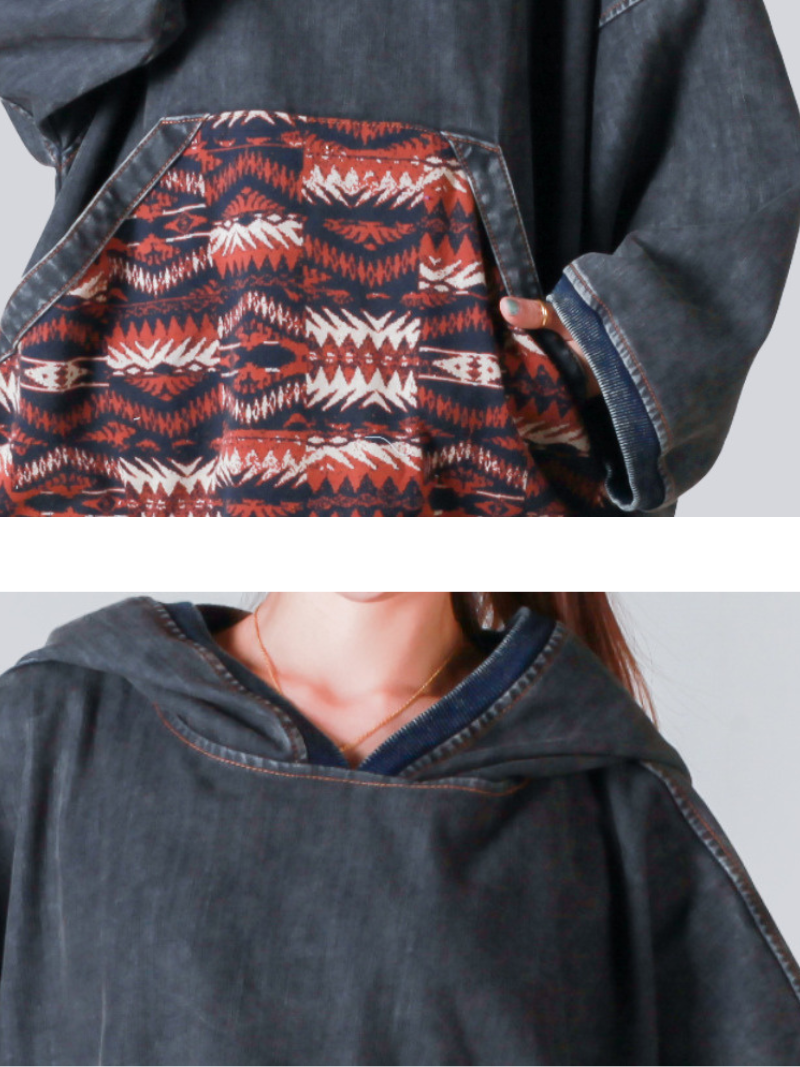 Women's Trendy & Casual Patch Loose Hooded Design Sweater