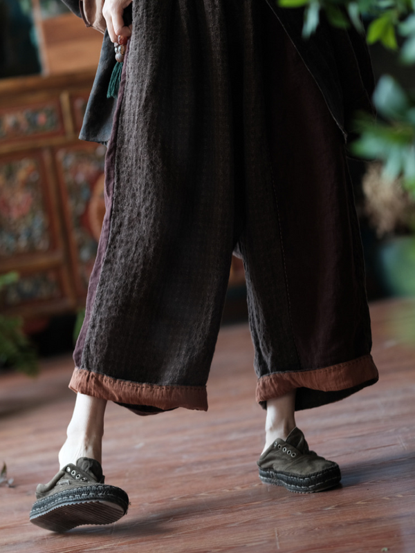 Women's Summer Adjustable Plaid Elastic Waist Pants Loose Bottom