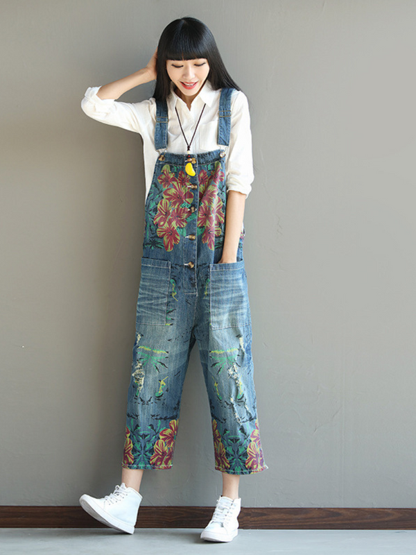 Chic & Casual Printed Denim Overall for Women | Eva Trends