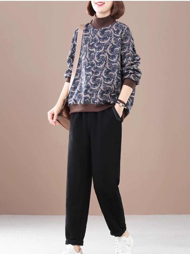 Abstract Swirl Print Relaxed Sweatshirt, Chic Everyday Pullover for Women