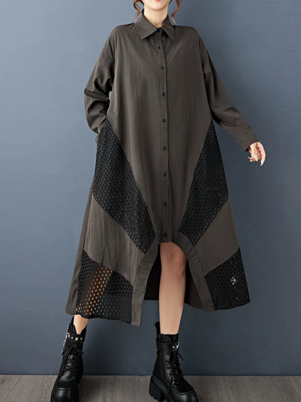 City-Chic Confidence Shirt Dress — Relaxed Silhouette with Modern Mesh Detail