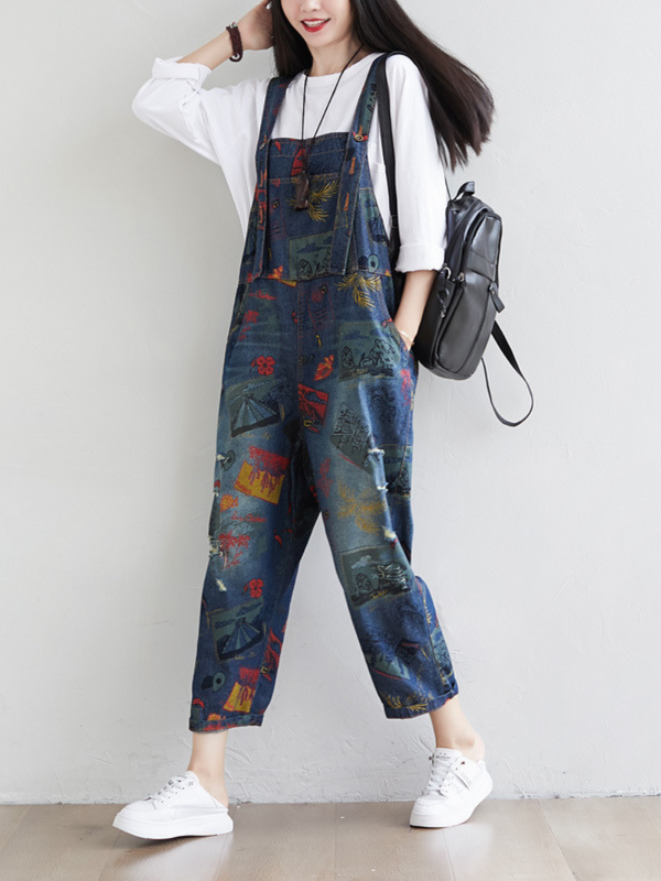 Women's Large Size Denim Overalls Jumpsuit