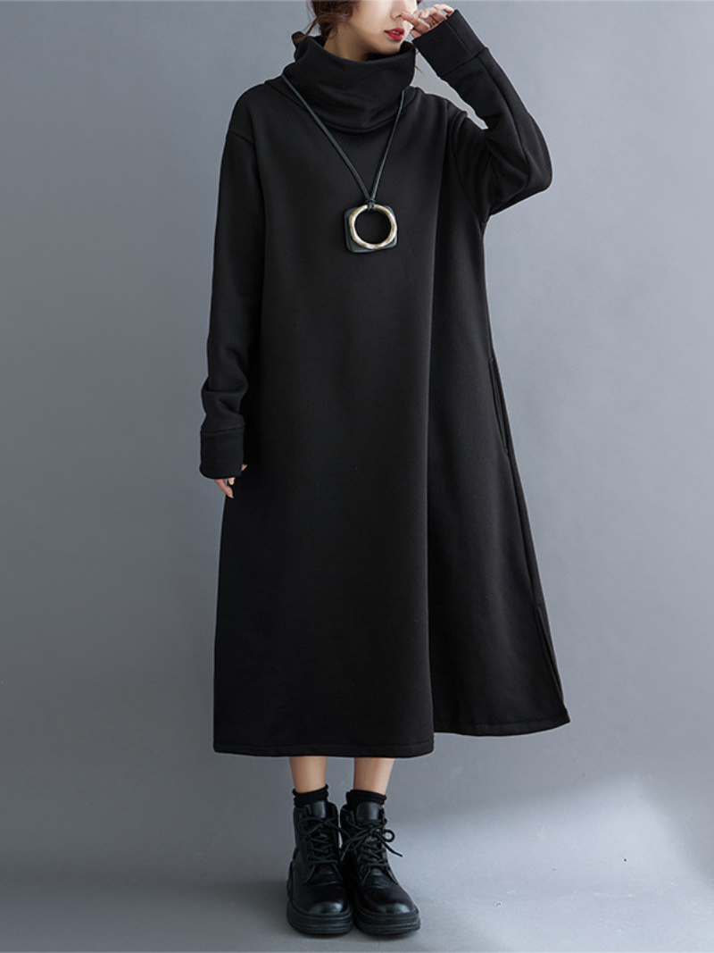 Women High Collar A-Line Dress