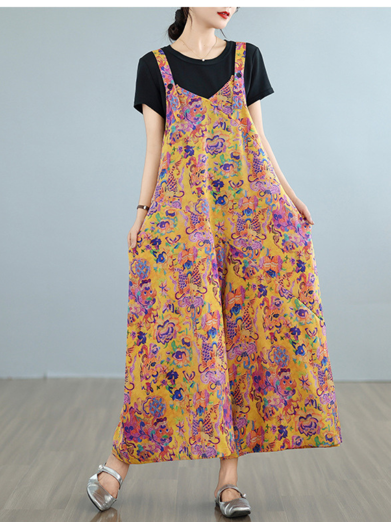 Women’s Floral Printed Casual Dungarees Overalls