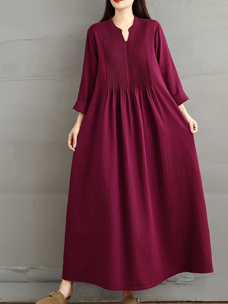 Women's Loose Fit Solid Side Pocket Smock Dress