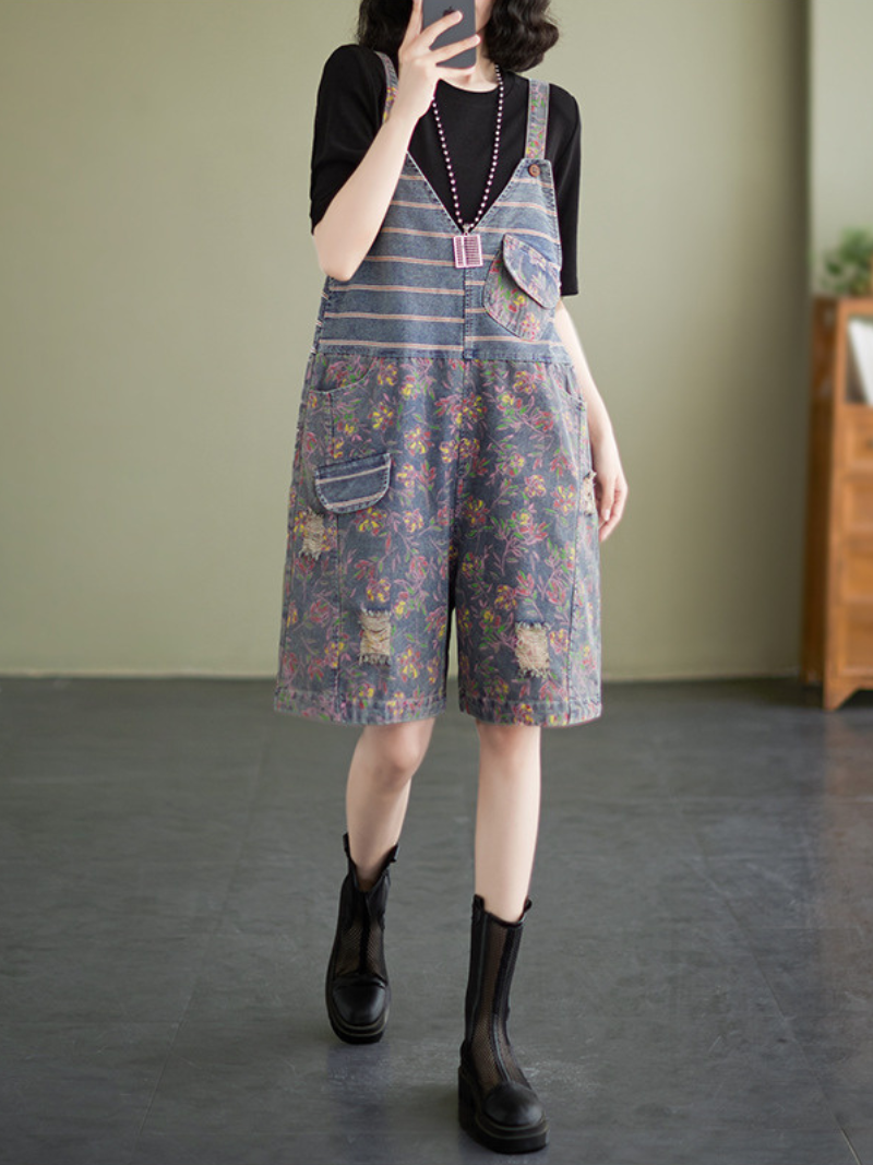 Women's Blue Short Dungarees