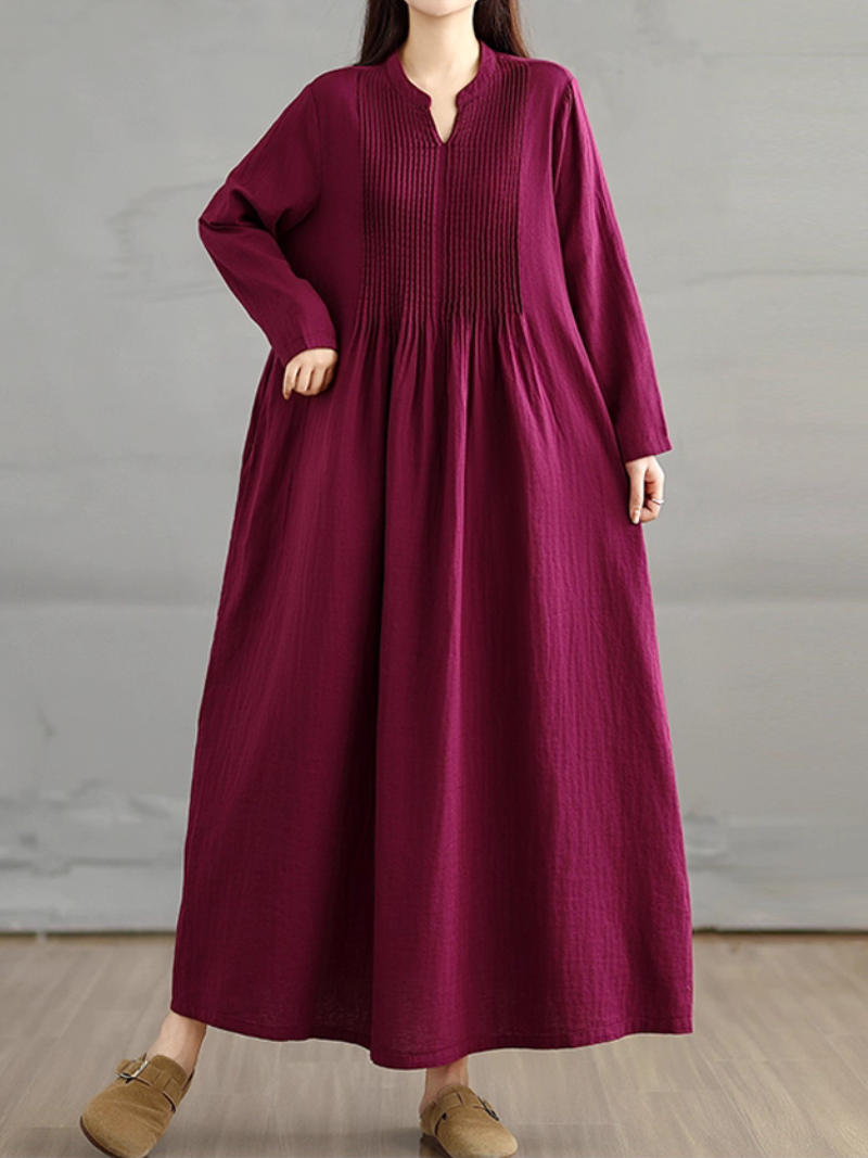 Women's Loose Fit Solid Side Pocket Smock Dress