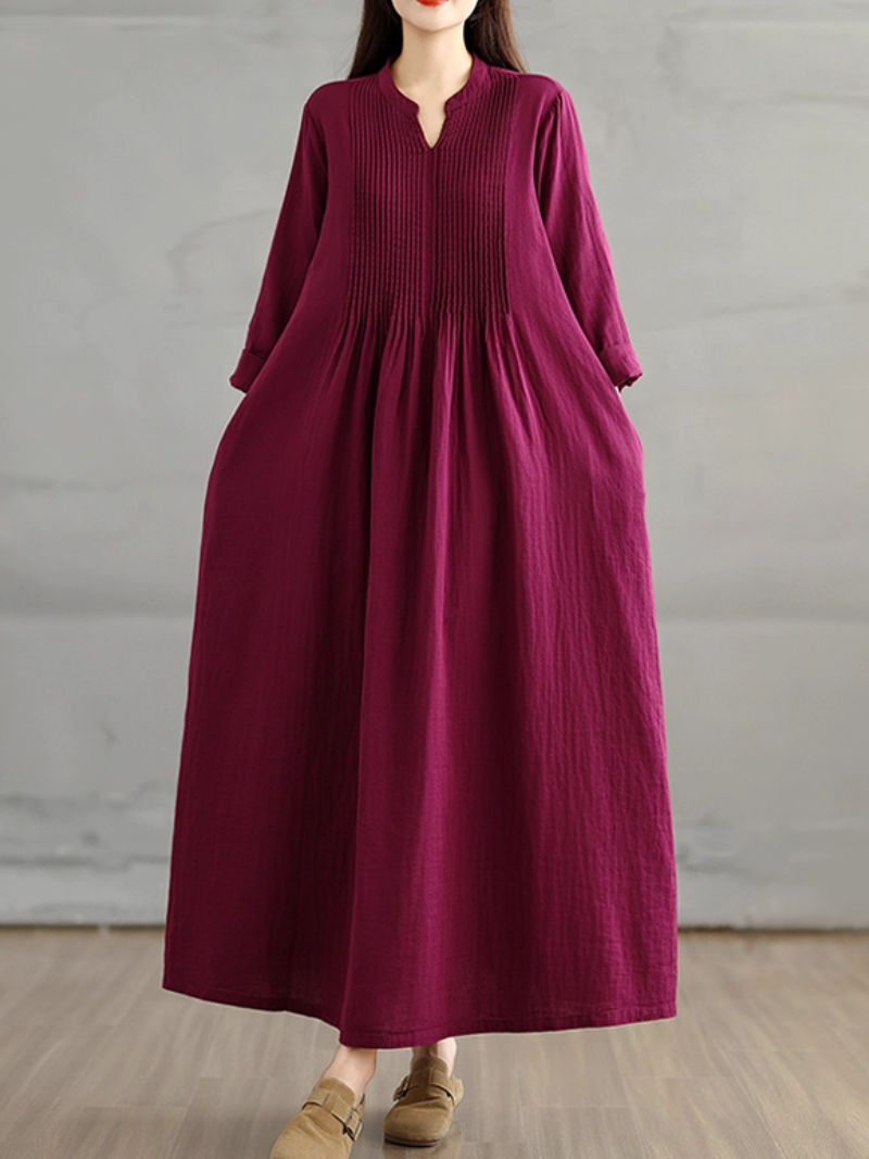 Women's Loose Fit Solid Side Pocket Smock Dress