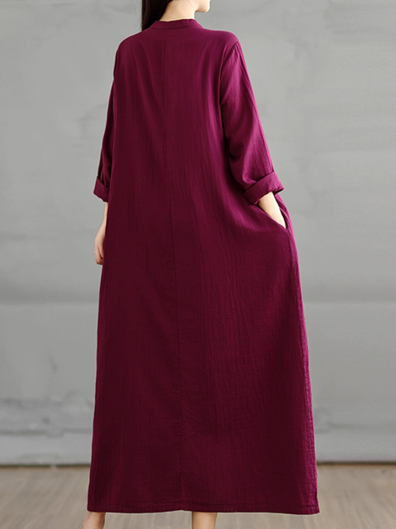 Women's Loose Fit Solid Side Pocket Smock Dress