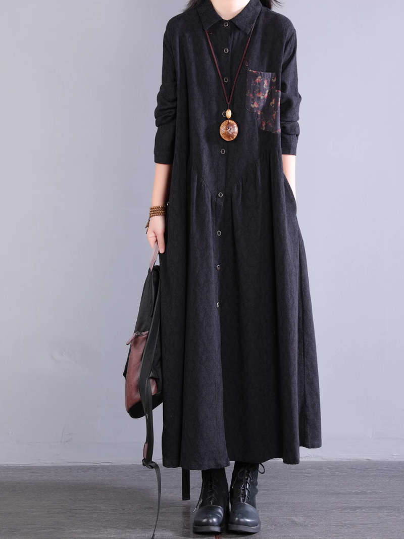 Women's Elegant Summer Side Pockets Button-Up A-Line Dress