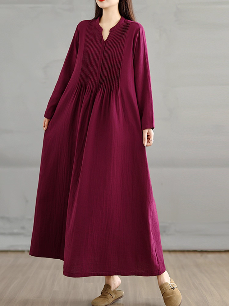 Women's Loose Fit Solid Side Pocket Smock Dress