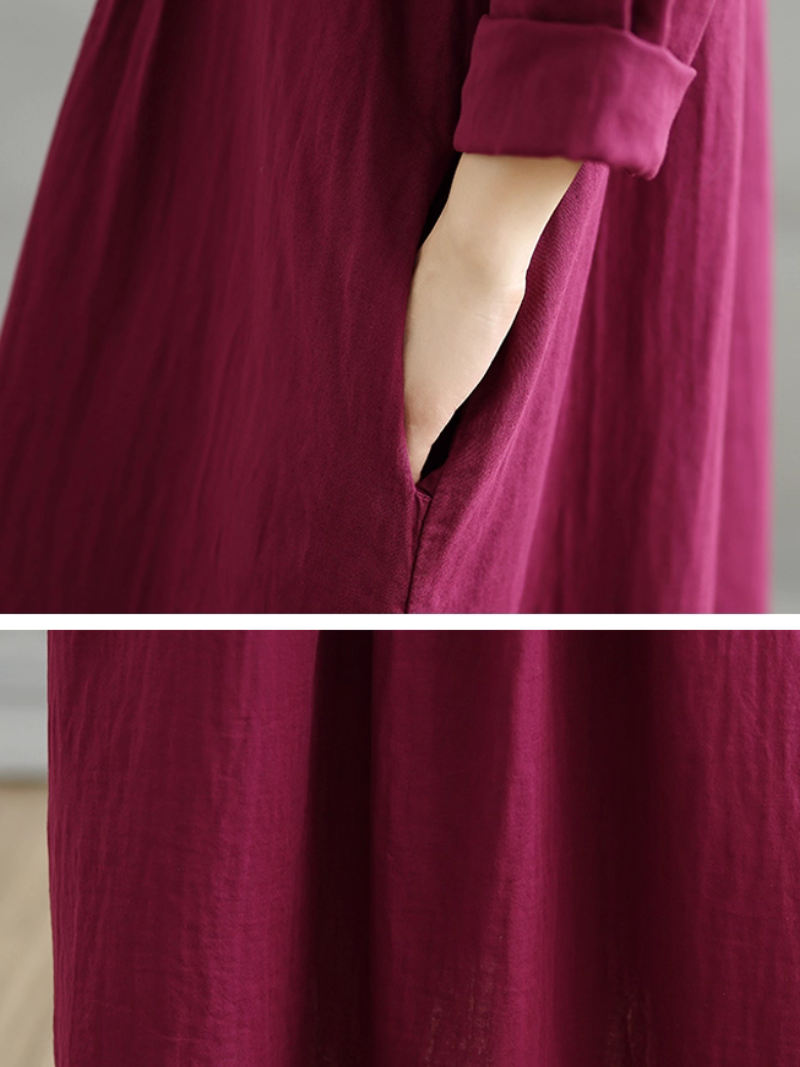 Women's Loose Fit Solid Side Pocket Smock Dress
