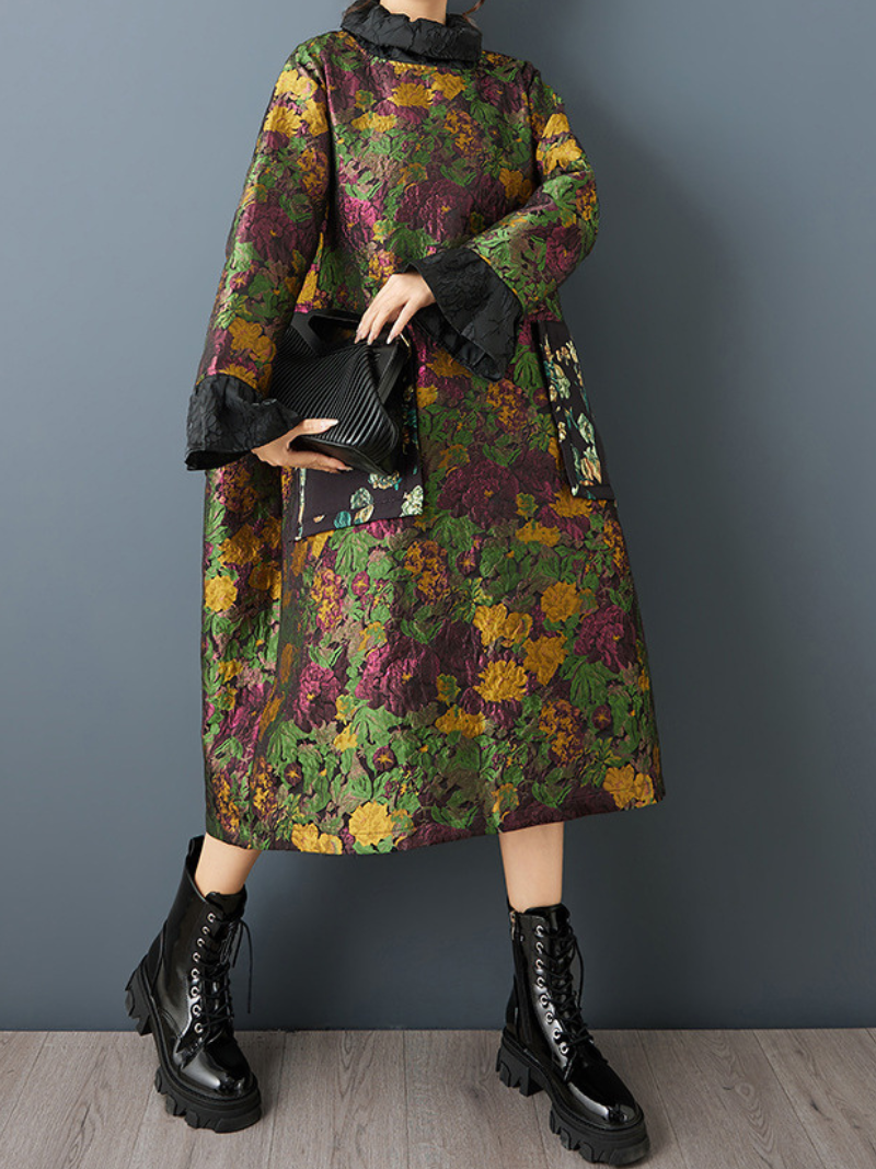 quilted midi dress Quilted Jacquard Floral Cocoon Midi Dress with Artful Patch Pockets – Eva  Trends