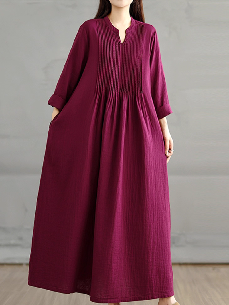 Women's Loose Fit Solid Side Pocket Smock Dress