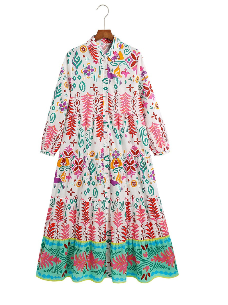 Women's Fashionable Summer Long-sleeved Printed Smock Dress