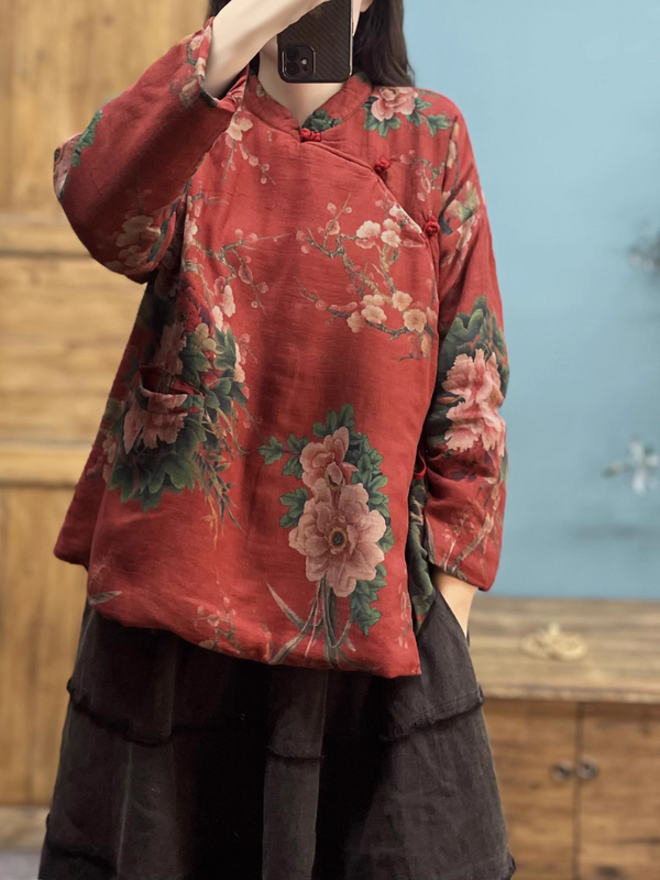 Women's Flower Placket Printed Top