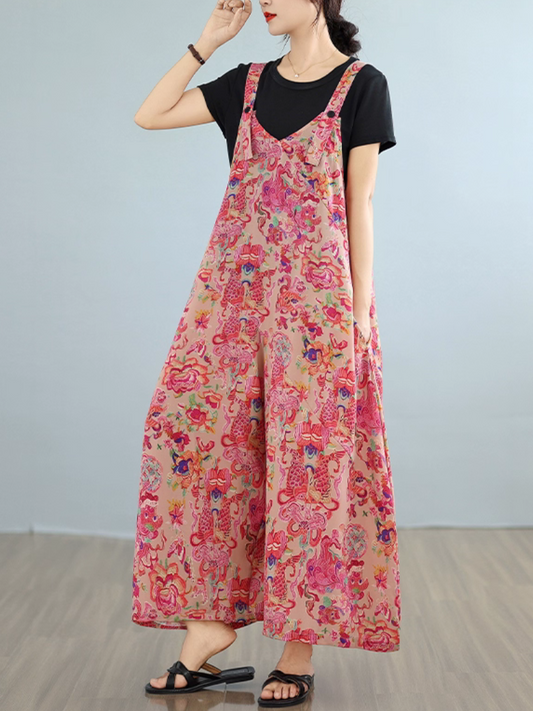 Women's Pink Loose Dungaree