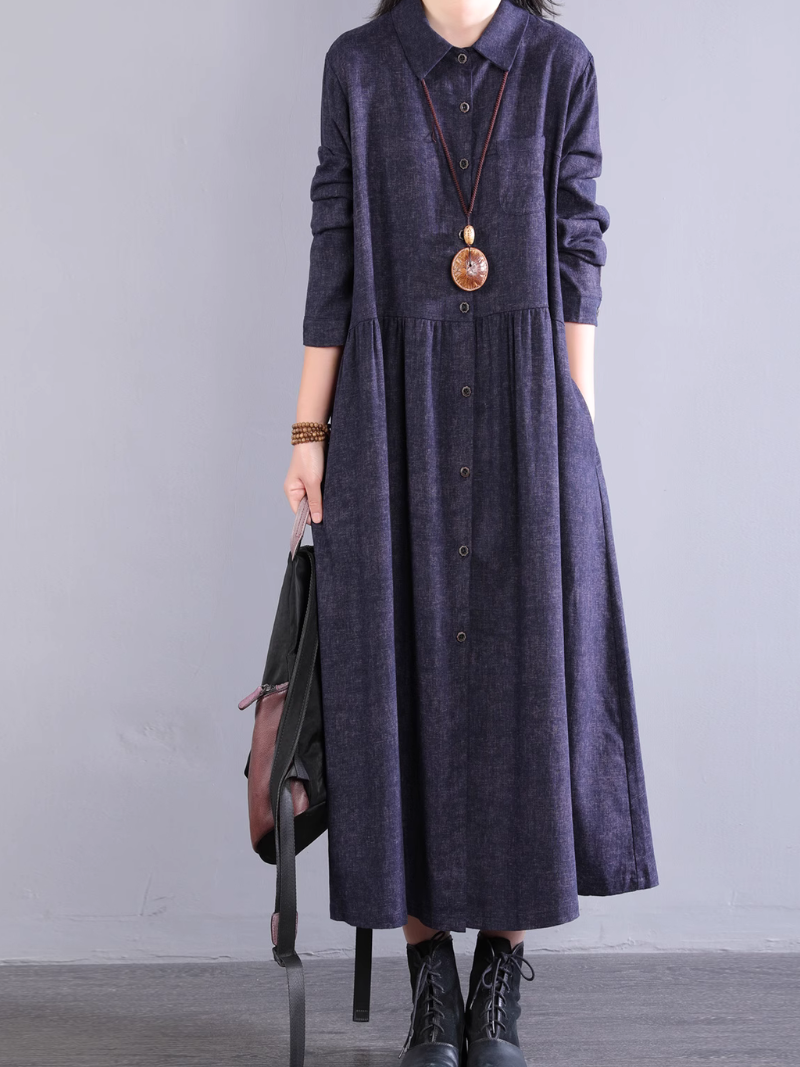 Women's Summer Button-Up Collar Type A-Line Shirt Dress