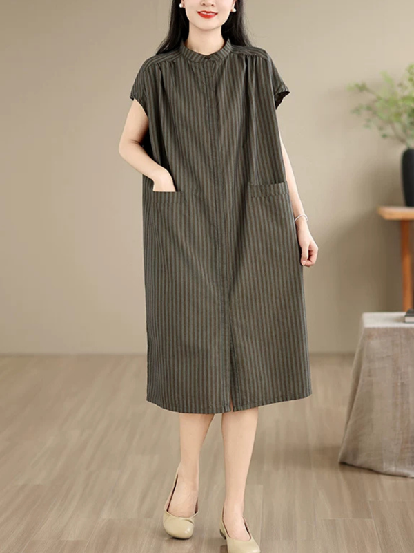 Effortless Weekend Shirt Dress — Cotton Linen Ease with Subtle Stripes