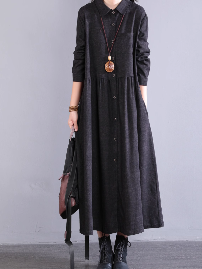 Women's Summer Button-Up Collar Type A-Line Shirt Dress
