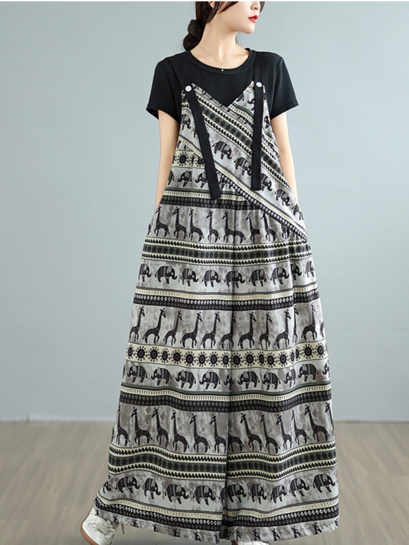 Women’s Trendy Floral Pattern Loose Overalls Dungarees