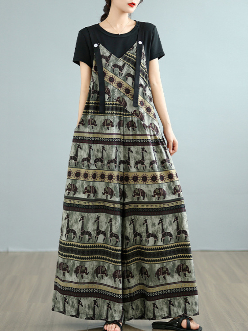 Women’s Trendy Floral Pattern Loose Overalls Dungarees
