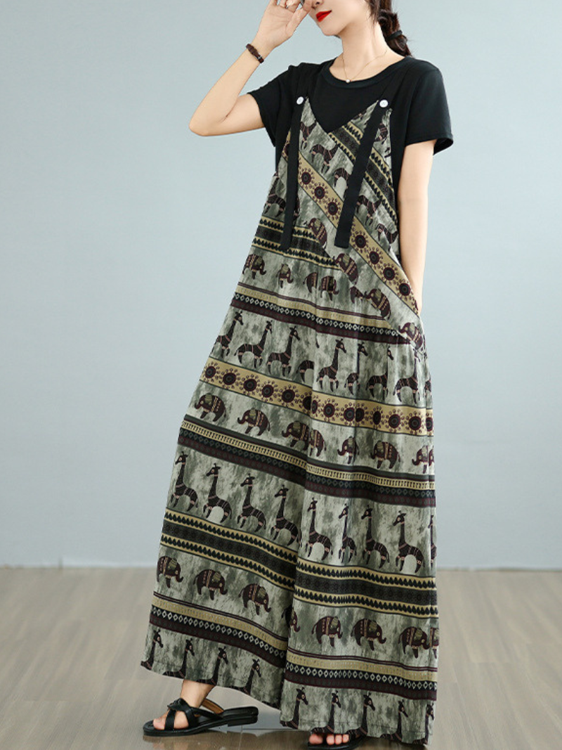 Women’s Trendy Floral Pattern Loose Overalls Dungarees