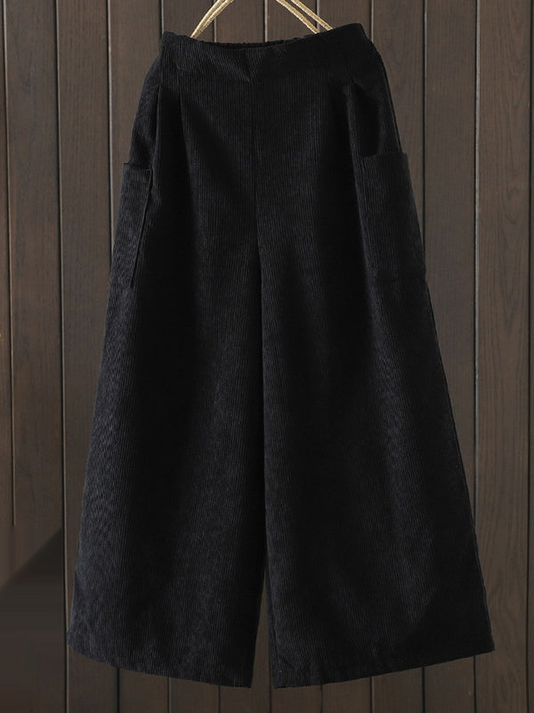 High Waist Fleece Lined Corduroy Wide Leg Pants for Women