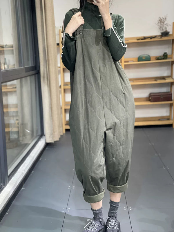 Style Loose Fit Quilted Overalls for Women, Plus Size Casual Winter Dungaree