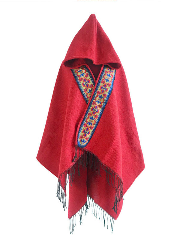 كارديجان شال أحمر مع غطاء للرأس