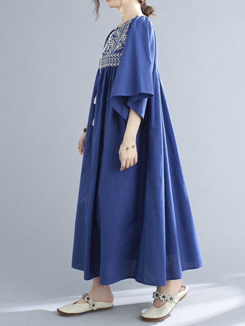 Embroidered Polyester A-Line Dress
