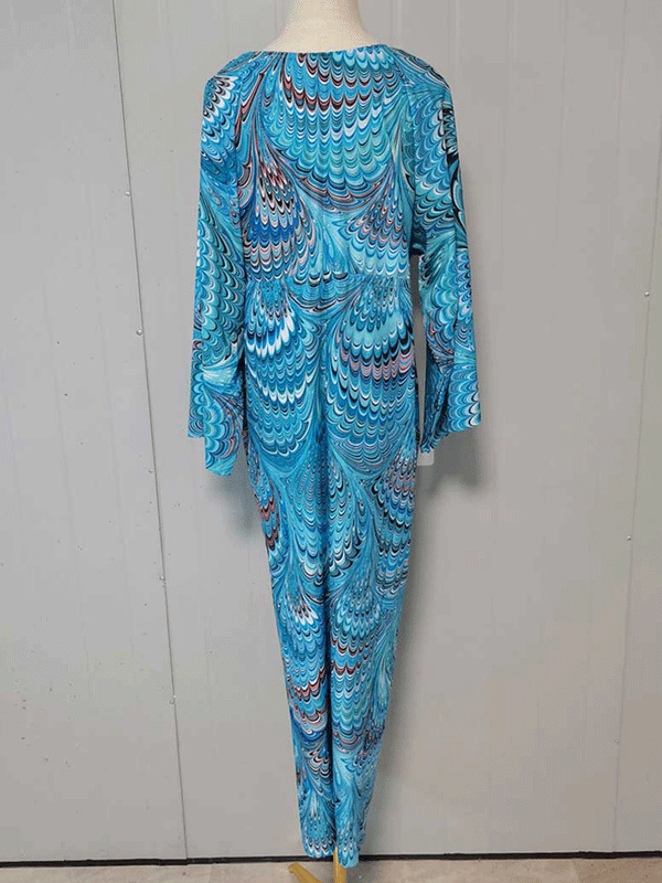 Evatrends cotton gown robe printed kimonos, Outerwear, Polyester, Nightwear, long kimono, long sleeves, loose fitting, Printed, Belted