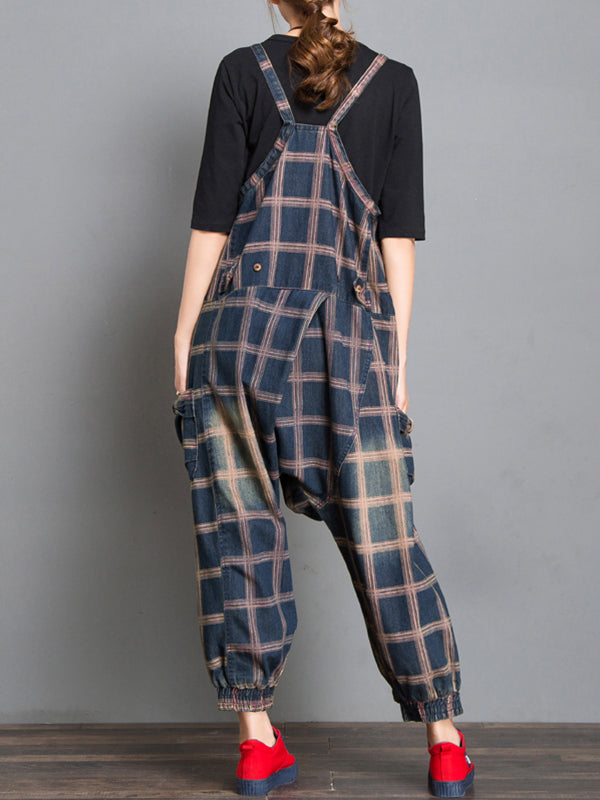 Dungarees cotton, vintage retro style overall, Harem Overall , Plaids Prints