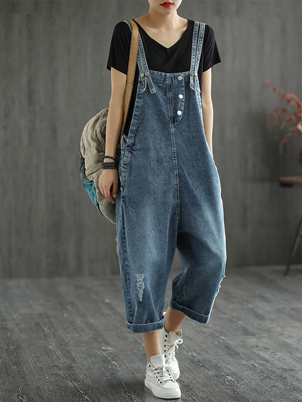 Stylish Denim Ripped Overalls for Women