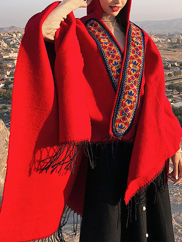 Cárdigan de chal rojo con encapuchado