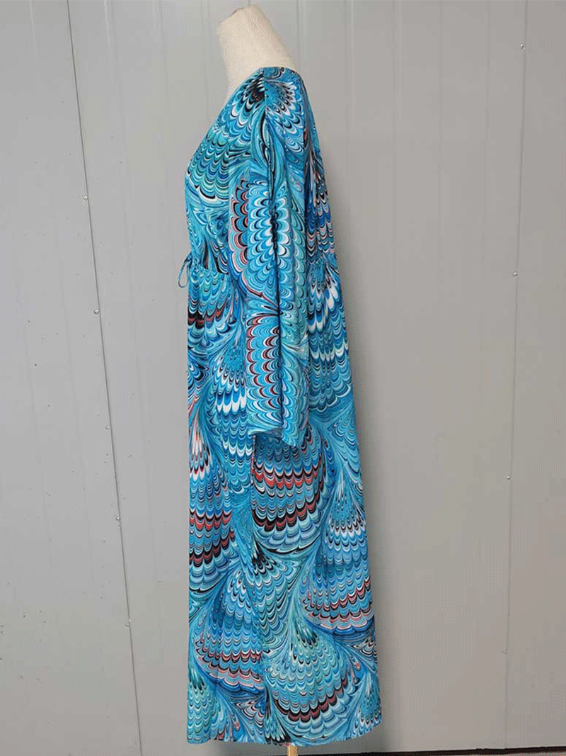 Evatrends cotton gown robe printed kimonos, Outerwear, Polyester, Nightwear, long kimono, long sleeves, loose fitting, Printed, Belted