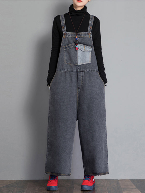 Dungarees cotton denim ripped jeans floral vintage retro style overall