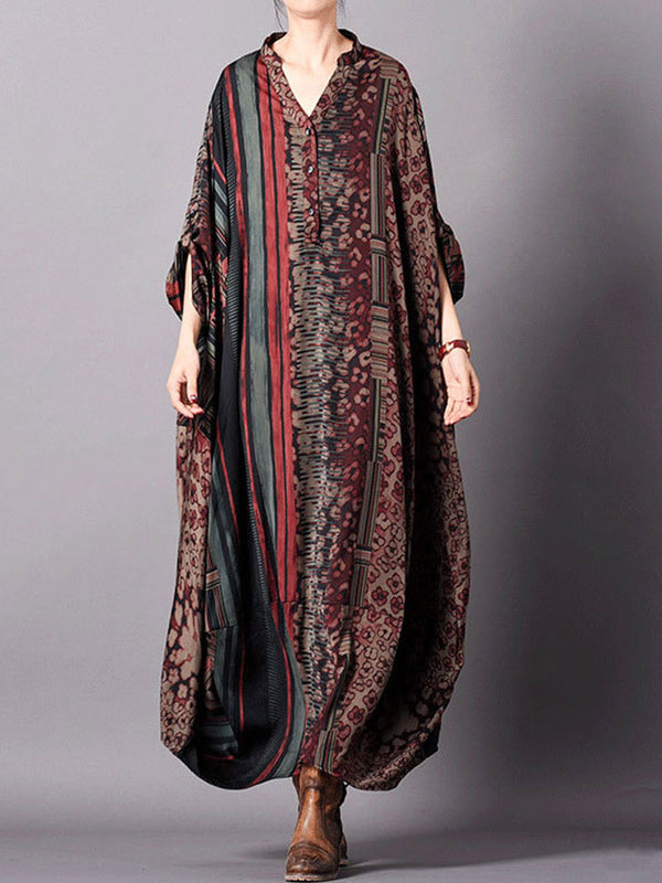Women's V-Neck Print Maxi Dress