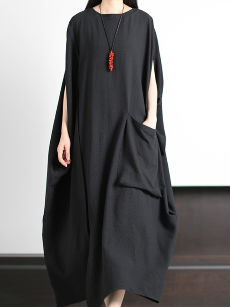 Vestido de kaftan de gran tamaño de mujer de mujer Vestido de verano de color sólido con bolsillo